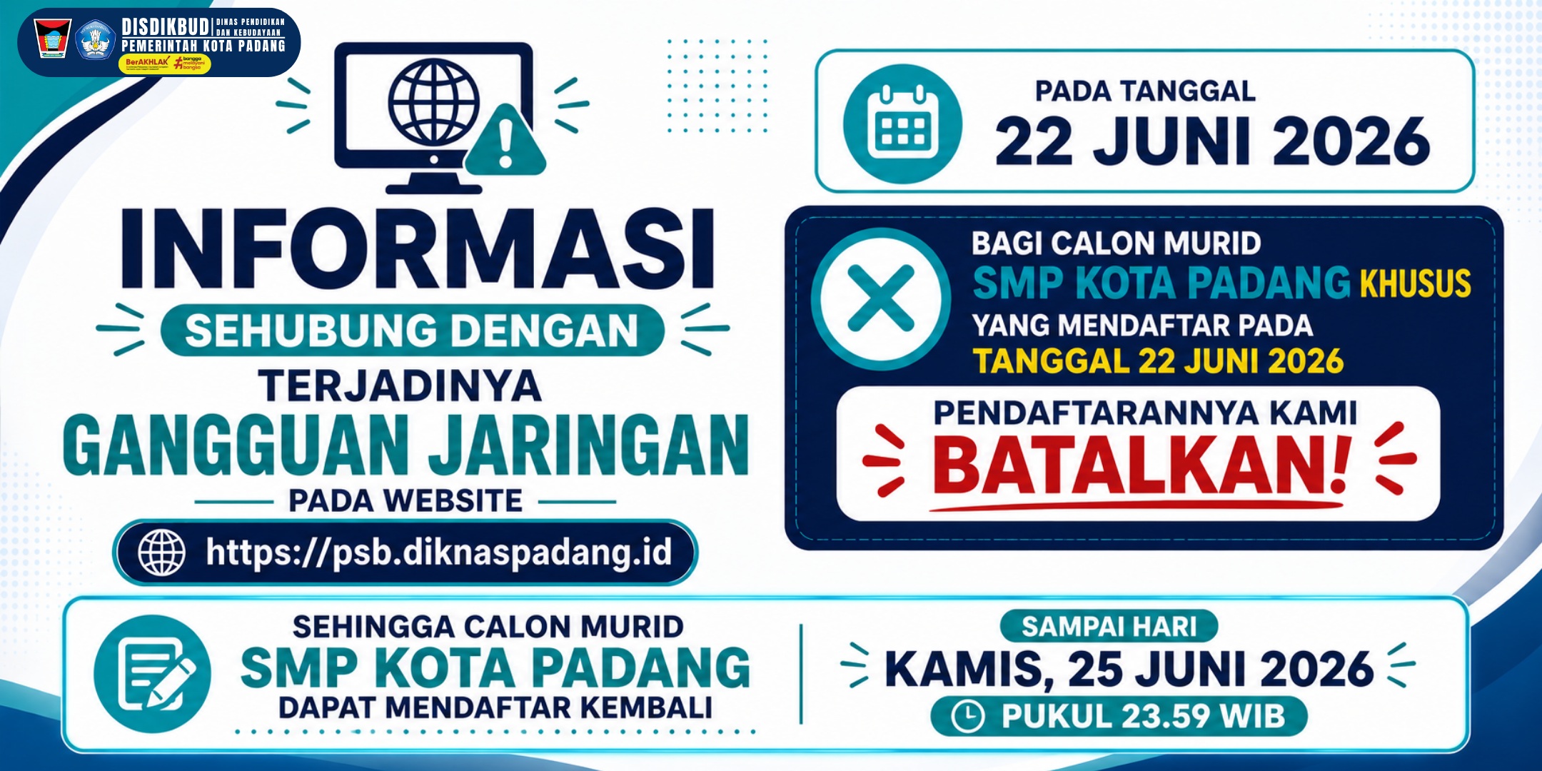 Disdik Padang Batalkan Pendaftaran SPMB SMP 22 Juni, Calon Murid Diminta Daftar Ulang