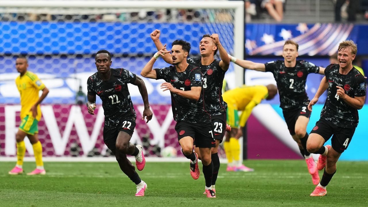 Pemain Kanada Stephen Eustaquio merayakan gol dramatis di menit 90+2 saat mengalahkan Afrika Selatan 1-0 di babak 32 besar Piala Dunia 2026