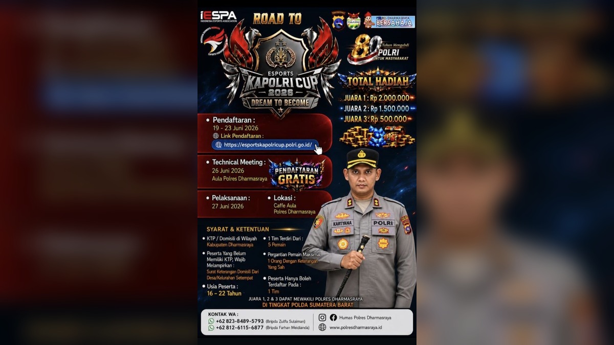 Poster Esports Kapolri Cup 2026 tingkat Polres Dharmasraya