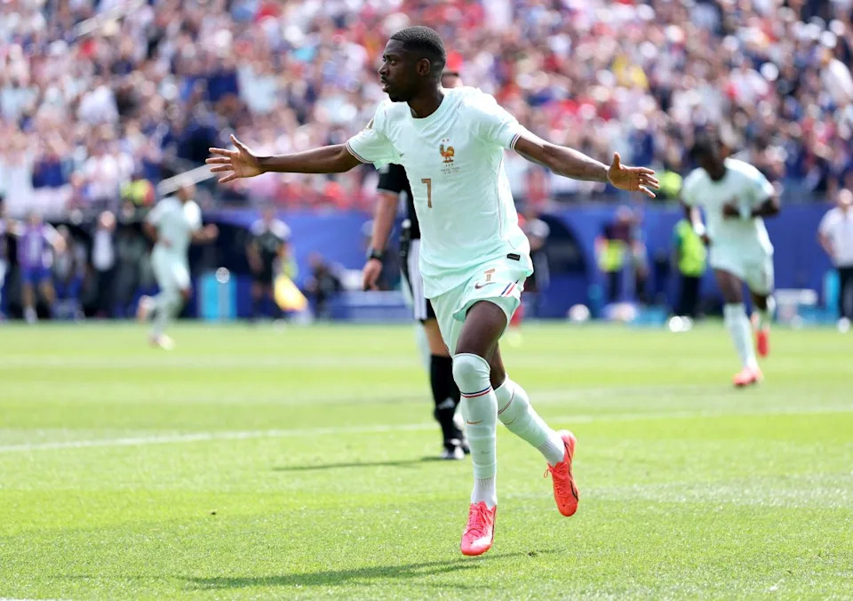Ousmane Dembele merayakan gol untuk Prancis saat menghadapi Norwegia di Piala Dunia 2026.