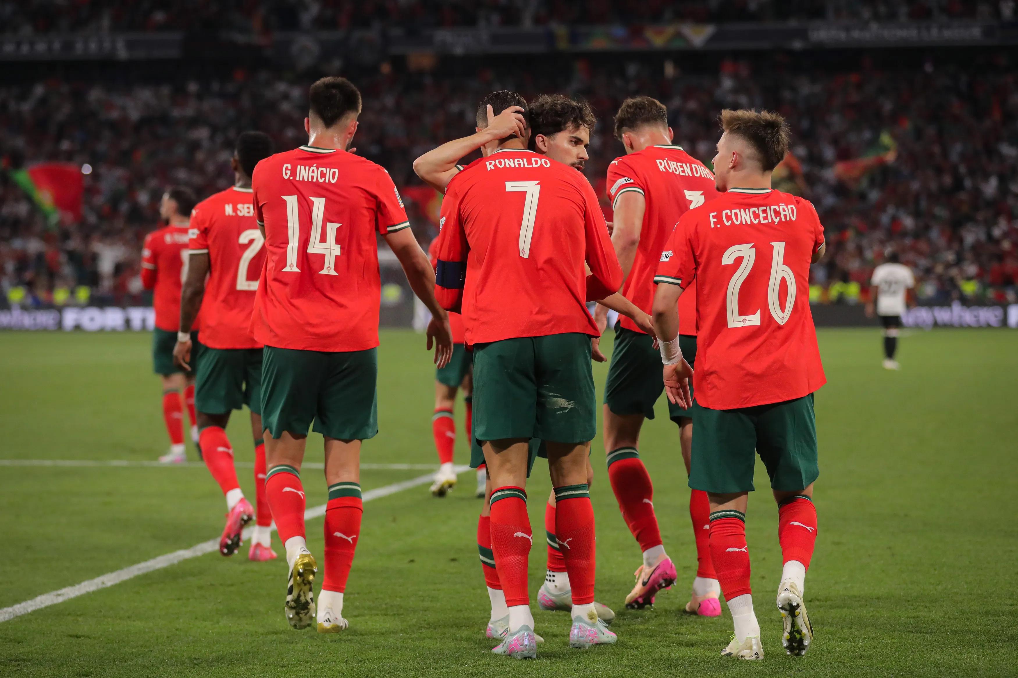 Cristiano Ronaldo merayakan gol bersama Vitinha jelang laga Portugal di Piala Dunia 2026